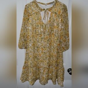 Marissa Oliva Boho Long Sleeve 70's Inspired Ballon Sleeve Dress Large ❤️